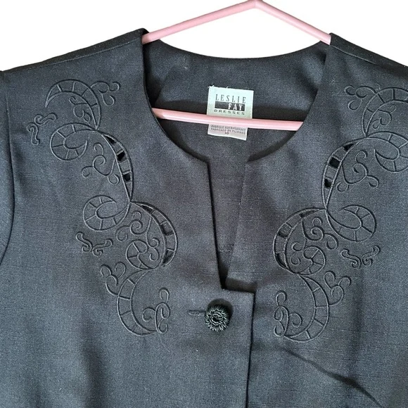 Vintage Leslie Fay - Womens Black Dress Sz 16 - Picture 2 of 6